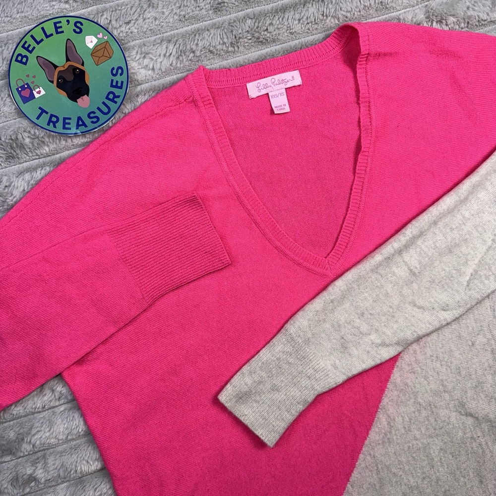 Lilly Pulitzer XS Alessandra 100% Cashmere Sweater‎ Hot Pink Retro Color block